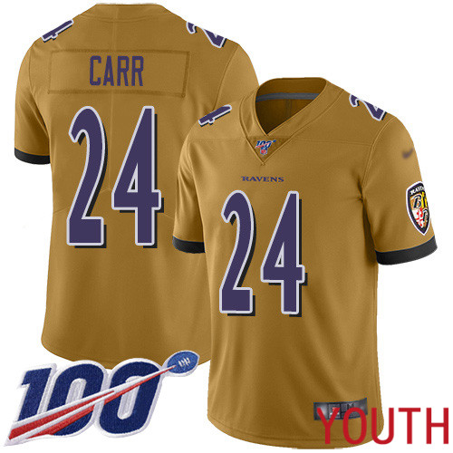 Baltimore Ravens Limited Gold Youth Brandon Carr Jersey NFL Football #24 100th Season Inverted Legend